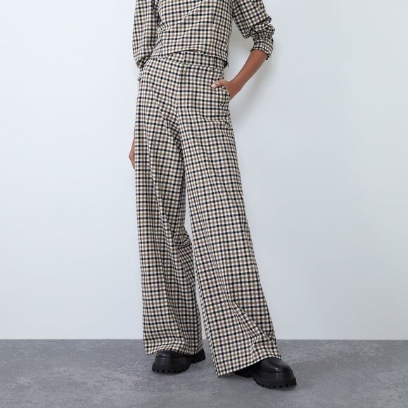Zara Plaid Wide-Leg Palazzo Pants - Size Medium - Picture 6 of 7